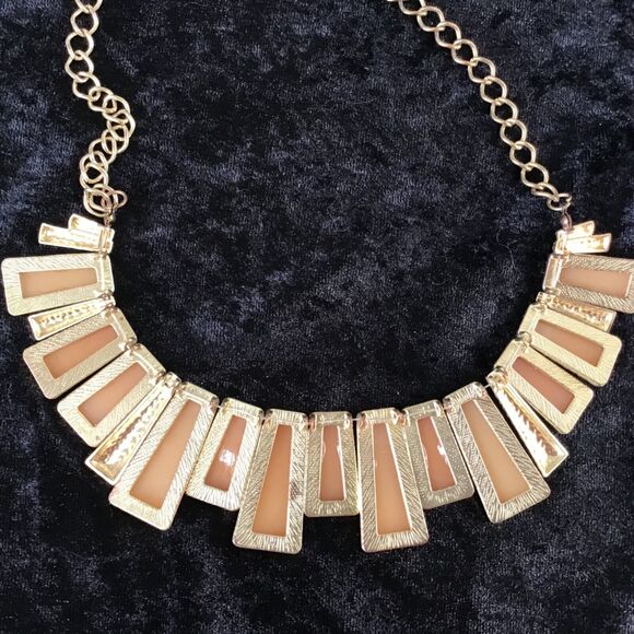 Orange Statement Bib Necklace 26 inches Vintage Fashon 90s Retro - Picture 3 of 4